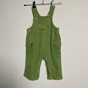 Vintage Le Top Corduroy Overalls 3M Green Dinosaur‎ Embroidered Pocket Romper
